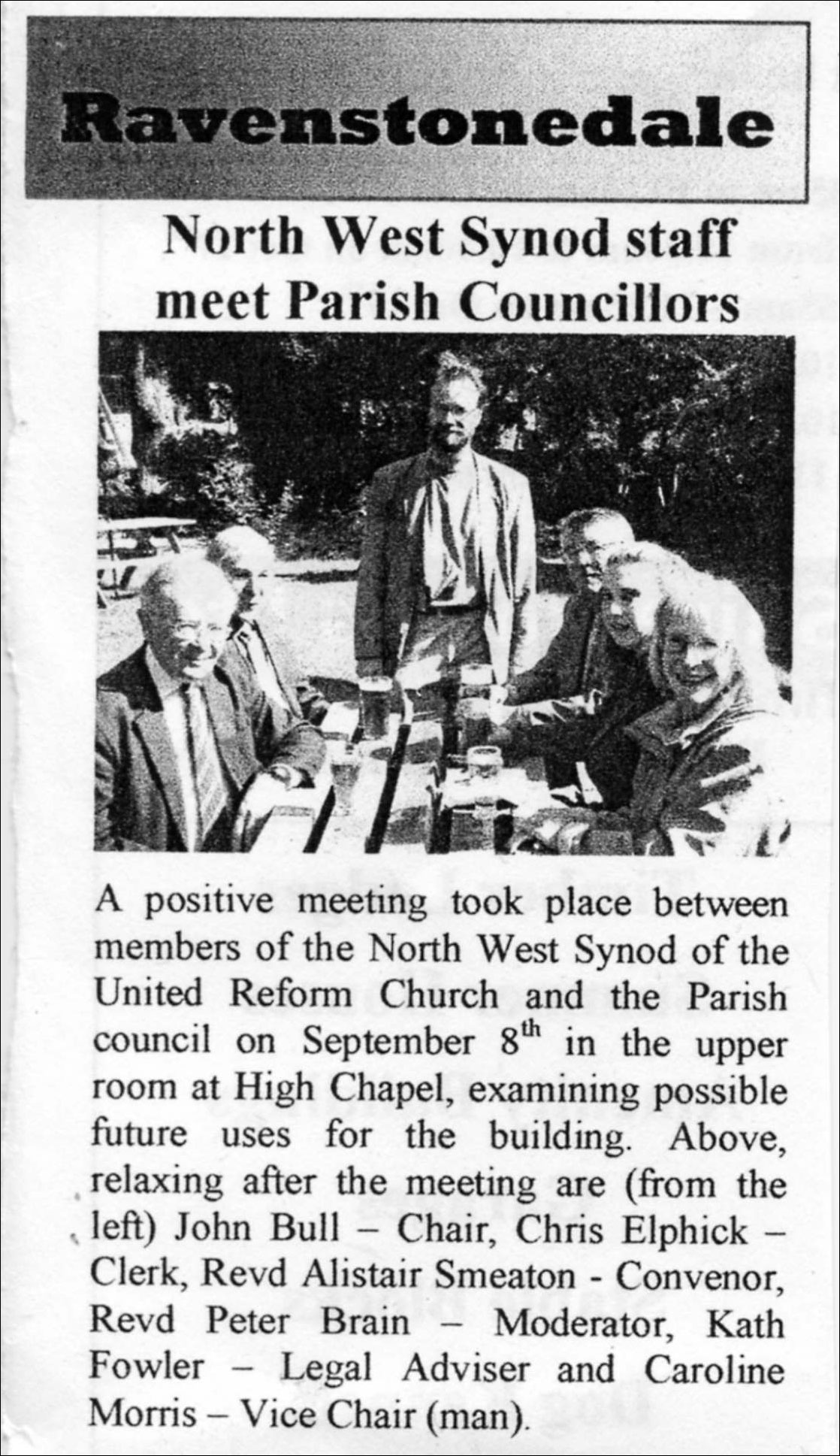 newspaper cutting of north west synod meeting with ravonstonedale parish councillors